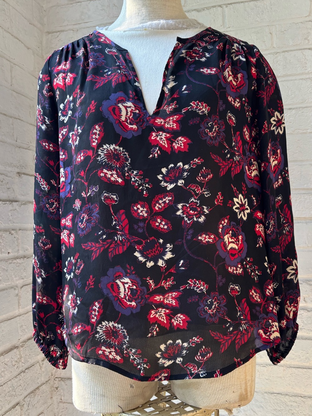 JOIE Floral 100% SILK V-Neck Women's Blouse sz XS